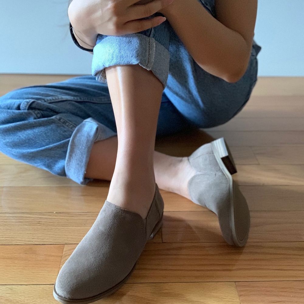 TOMS Taupe Gray Suede Booties